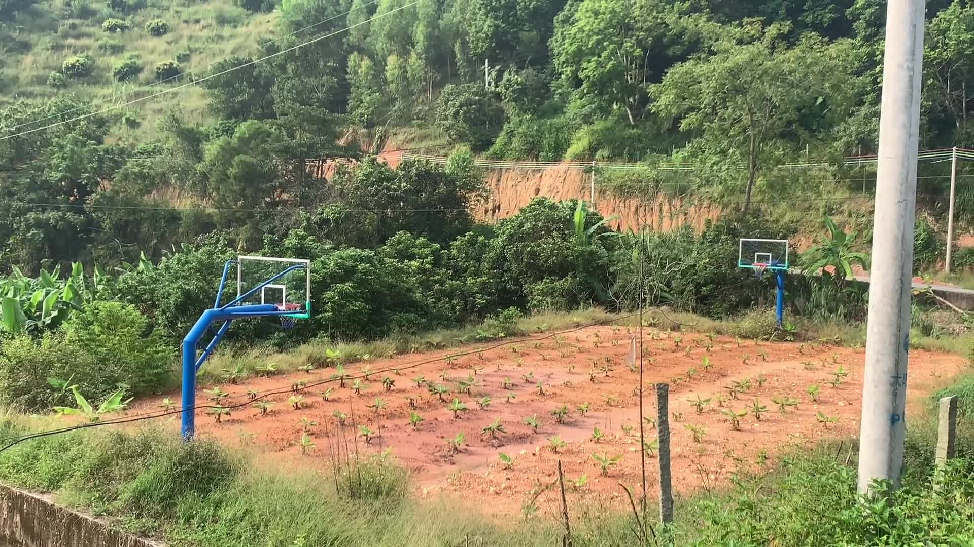 真-野生篮球场！村里小哥一年多没回老家 球场早已物是场非